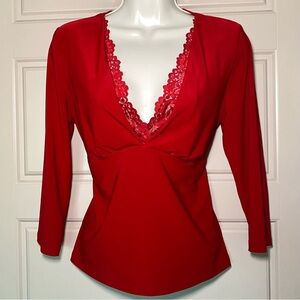 Red Lace Trim V-Neck Top